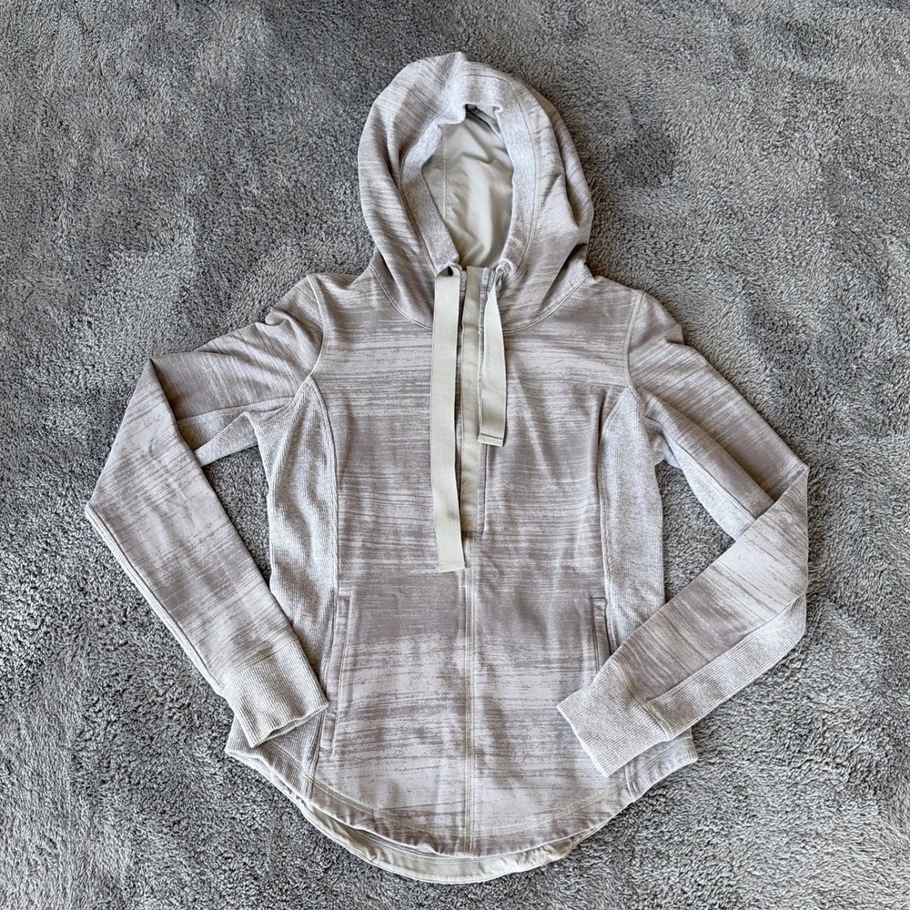 Lululemon Post Sweat Pullover 1/2 Zip Righteous Stripe Silver Spoon Gray Size 8